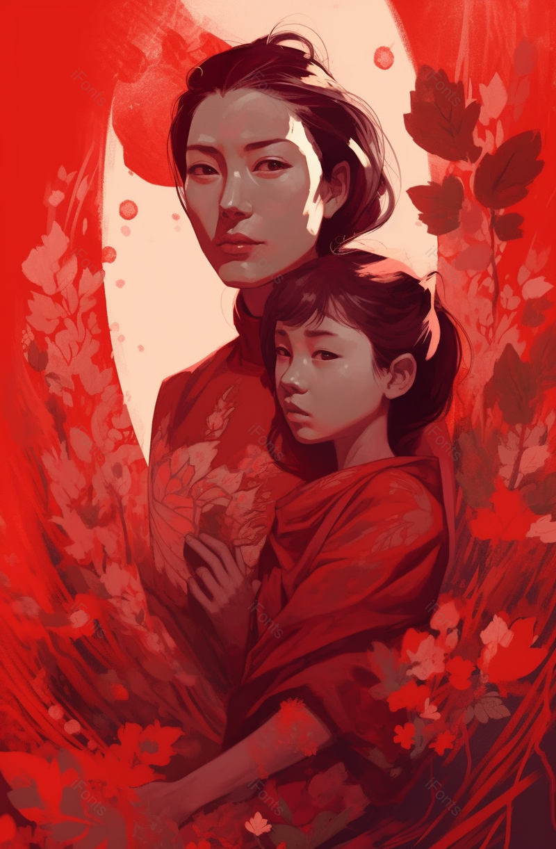 红色系年代感手绘母亲节海报背景图,插画/手绘图,插画/手绘图库,插画/手绘图下载,插画/手绘